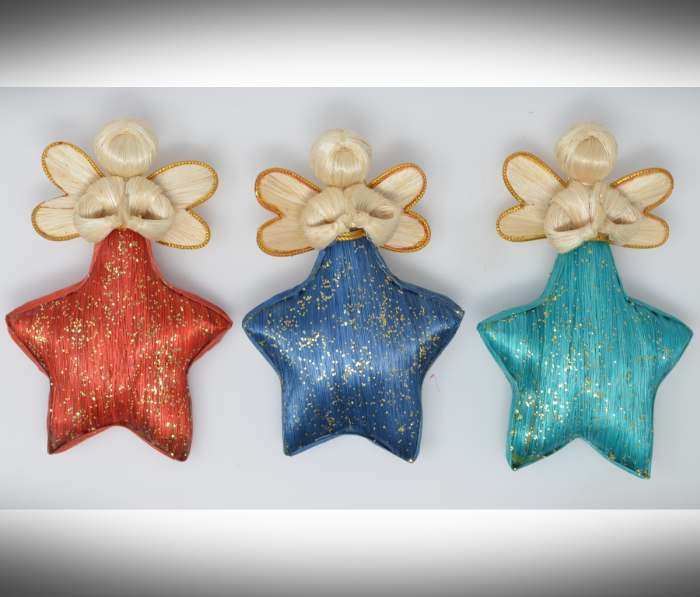Abaca Angel Star Green, Red, Blue Set of 3